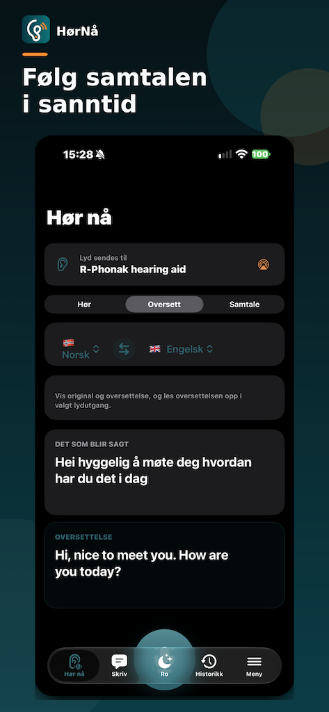 HørNå viser norsk tale og engelsk oversettelse