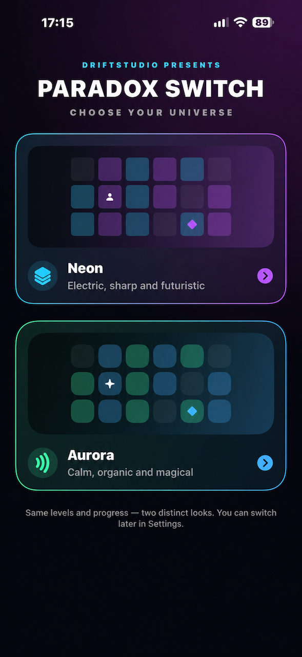 Paradox Switch – choose between the Neon and Aurora themes